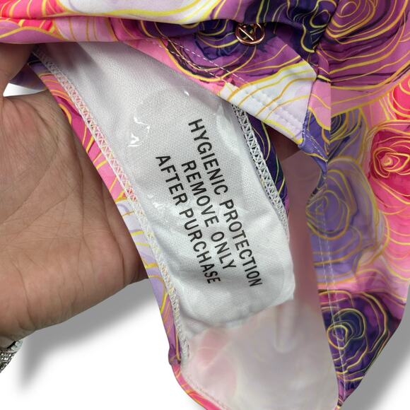 NWT Joan Vass Pink Rose Floral One Piece Swimsuit Size Medium Halter Ruched NEW - Picture 5 of 8